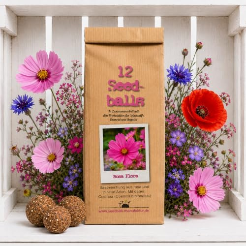 12 Seedballs Rosa Flora - Romantische rosa & pinkfarbene Wildblumen