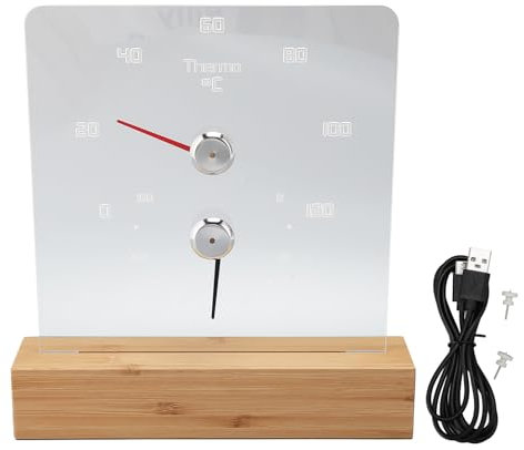 2-in-1-Sauna-Temperaturmessgerät, Digitales Hygrometer, Saunaraum-Thermometer, Hygrometer mit Holzsockel und Weißem LED-Licht, Messung der Luftfeuchtigkeit und Temperatur für die