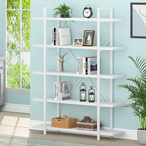 Mudmasa Bücherregal Weiß Holz Regal Standregal Büroregal 5 Ebenen Stehendes Regal offene Fächer Bücherregal für Wohnzimmer Schlafzimmer Arbeitszimmer Büro Metallrahmen Modern 32 x 120 x 177 cm