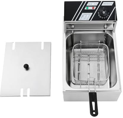 Friteuse, capacité de 6 litres, 2500 W, thermostat réglable (60-200 °C), protection contre la surchauffe, pièces lavables au lave-vaisselle, facile à nettoyer, norme EF-81-UE
