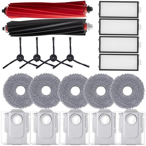 Geoviizon Accessories Kit for Roborock Qrevo Master/Qrevo Slim Robot Vacuum Cleaner Replacement Parts. 1 Main Roller Brush, 4 Hepa Filters, 5 Mop Pads, 4 Side Brushes, 5 Dust Bags