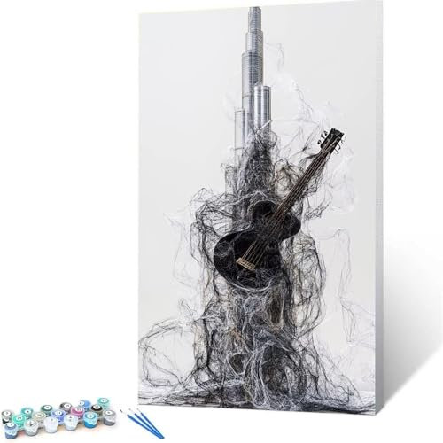 Malen Nach Zahlen Kinder ab 7 8 Jahre Mädchen Gitarre Malen Nach Zahlen Erwachsene Malen-Nach-Zahlen Spiele für Erwachsene,Paint by Numbers Geschenke für Frauen Zimmer Deko Abstrakt 100 x 200cm 6/1-5
