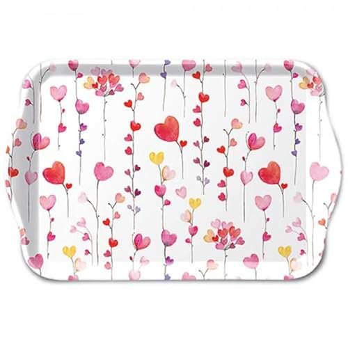 Ambiente kleines Tablett Dekotablett 13 x 21 cm Melamin Liebe Herzen rot/rosa Serie Hearts Garlands