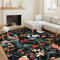 HUGEAR Schwarz Waschbarer Teppich Blumenmuster 160x230cm Blumen Boho Neutral Modern Rugs for Living Room Weich rutschfest Groß Tepich Kurzflor Schlafzimmer Carpet Esszimmer Bedroom Teppiche Büro