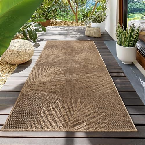 Teppium In- & Outdoor Teppich robust, wetterfest & pflegeleicht im natürlichen Jute-Look, ideal für Wohnzimmer, Küche, Terrasse, Garten und Balkon, 80x250 cm