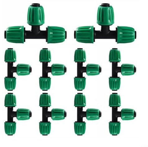 JGmotorfi Conectores en T de riego de jardín de 16 mm, accesorios de codo de 3 vías para sistema de goteo de tuberías de 1/2 pulgada, adaptadores de púas de plástico, paquete de 10