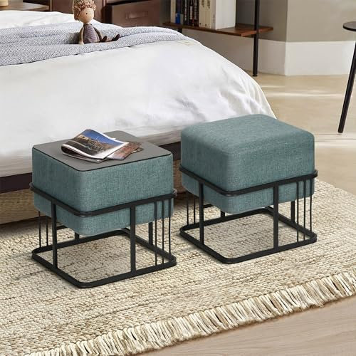 [en.casa] Hocker Tas multifunktionaler Sitzhocker 2er Set stapelbar Ottoman Beistelltisch quadratisch 38 x 38 x 38 cm Fußhocker gepolstert Pouf Grün