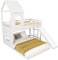 Etagenbett Kinderbett 90x200 Holz mit Rutsche für Kinder & Jugendliche - Hochbett Hausform mit unterem Bett 140x200