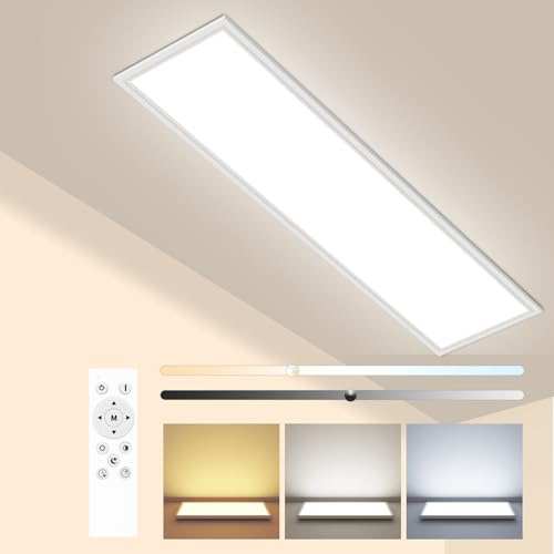Peasur LED Deckenleuchte Flach 100x25cm 3300LM, Deckenlampe Dimmbar mit Fernbedienung 3000K-6500K, IP44 Küche Deckenleuchte Rechteckig LED Panel für Wohnzimmer Schlafzimmer Badezimmer Keller Büro