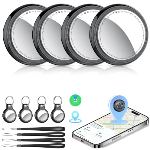 Tukio Air Tags Traceur Lot de 4 (iOS Uniquement) avec l’app Localiser Apple | [Certifié MFi] Localisateurs D’Objets Bluetooth pour Valises/Portefeuilles/Clés/Sacs/Bagages, Batterie Remplaçable, 100dB Bip