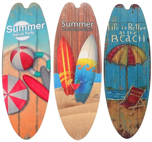MUCKLILY 3 Stück teiliges Surfbrett Holzschild tropische Strand Wanddeko sommerliche Beach Party Deko für Innen und Außen kreative Surfboard Formen für tropisches Flair