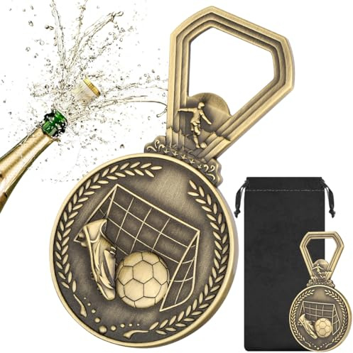 LULLEA Football Medal Bottle Opener, Gifts for Football Fans, Birthday Fathers Day Christmas Gifts for Men Dad Grandpa Coach Player, Bronze Bar Tool with Bag