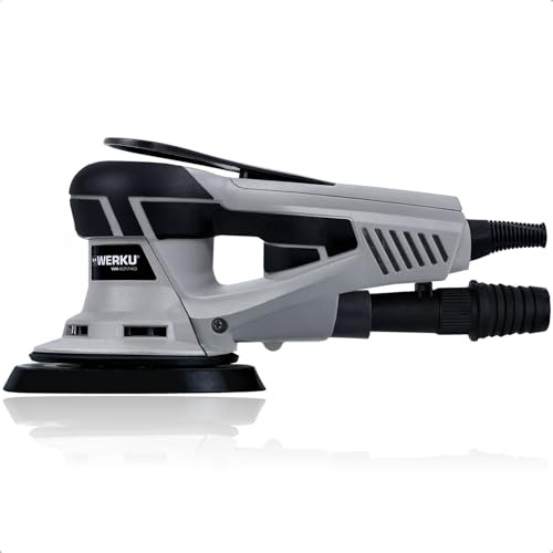 Werku WK401740, Ponceuse Circulaire Rotorbitale, Qualité Professionnelle, Moteur Brushless, Puissance 350 W, Disque 150 mm, Orbite 2.5 mm, Comprend Disque Ponçage et Tuyau Aspiration