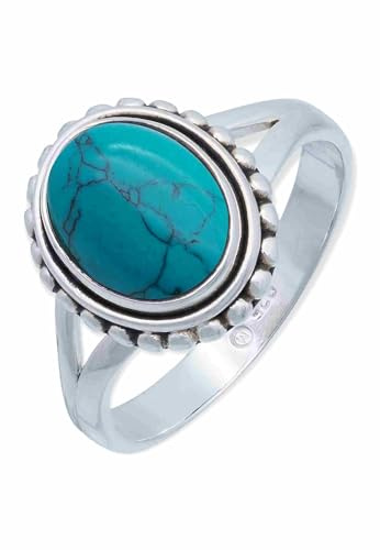 mantraroma Damen Silberring 925 mit Türkis – ovaler Cabochon Edelstein Ring, Vintage Statement Schmuck Geschenkidee