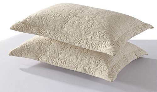 MarCielo 2-Piece Embroidered Pillow Shams, Decorative Microfiber Pillow Covers Set, Standard Size, Beige