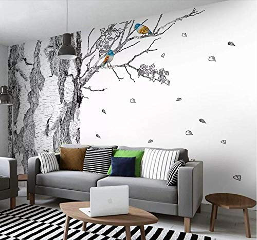 RMwallpaper Papier Peint Panoramique Main Dessinée Arbres Noir Et Blanc Papier Peint Intissé Tapisserie Murales Chambre Salon 400x280cm