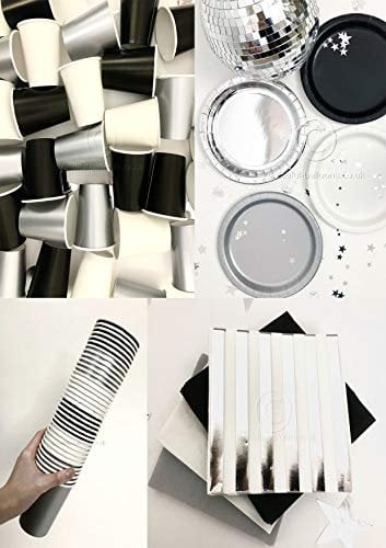 Beautiful Balloons Black, Silver & White Stylish and Chic Party Kit - Cups, Napkins and Plates! Complete Kit