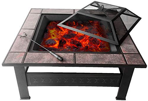 VEDKYY Brasero Exterior Jardin Leña Hierro Fundido Metal Barbacoa Carbon con Parrilla Tapa Patas De Mesa Terraza, Hoguera Recipiente para Fuego Grande, Fire Pit Vintage De Obra 3 En 1 Interior Patio