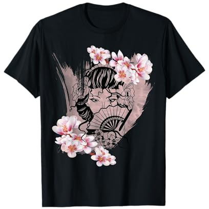 Geisha japonaise avec fleur de cerisier japonaise - Cadeau kawaii T-Shirt