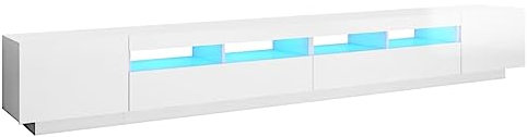 vidaXL TV Schrank mit LED-Leuchten Lowboard Sideboard Fernsehschrank Fernsehtisch TV Möbel Tisch Board HiFi-Schrank Hochglanz-Weiß 300x35x40cm