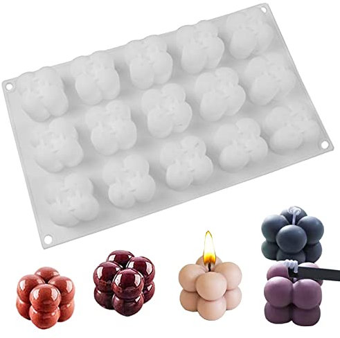 Kerzengießform 15 in 1 Kerzen Silikonform 3D Ball Cube Rubik Silikon Kerzen SilikonForm Kerzenformen Silikon DIY Kerzenform 3D Cube für die Kerzenherstellung Kerze DIY (11.6 x 2.7 x 1.4 in)