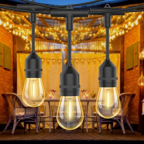 Yuucio S14 150FTOutdoor Festoon String Light, 45M Garden Lights Mains Powered Waterproof IP65 with 45+3 Shatterproof Bulbs Holiday Ornaments Lighting for Terrace Patio Party
