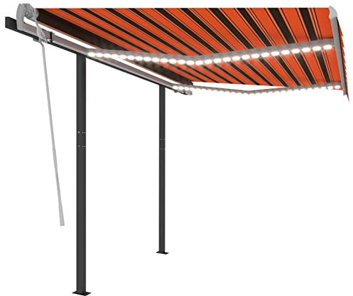Leepesx Gelenkarmmarkise Einziehbar mit LED, Balkon Markise, Markise Baldachin, Sonnenschutz Balkon, Balkon Regenschutz, Markise Wasserdicht, Balkon überdachung, 3,5x2,5 m Orange und Braun