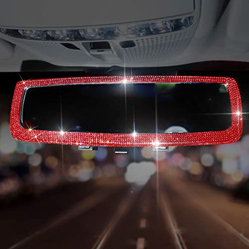 Auto Spiegel Deko Glitzer, Autospiegel Innenspiegel Rückspiegel, Glitzer Autozubehör Rücksitzspiegel, Auto Zubehör Innenraum Frauen Glitzer, Auto Zubehör Für Frauen Car Rearview Mirror (rot)