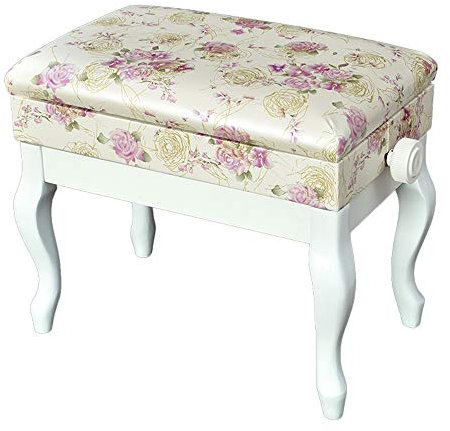 Soft Piano Stool Printed Bookshelf Solid Wood Children's Piano Chair Lift Single Double Piano Stool with Storage Padded Seat (White a)