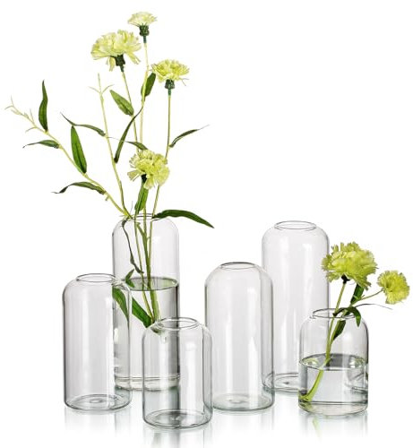 Cilindros de Vidrio para Decoracion: Hewory6Pcs Jarrones de Cristal Jarrones para Flores, Jarrones Decorativos Modernos Jarrón Cilindrico Vidrio Floreros Pequeños Jarrones para Flores Centro de Mesa