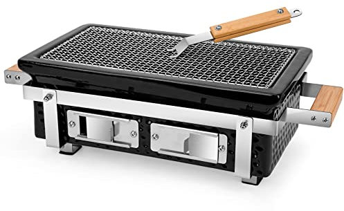 Onlyfire Charcoal BBQ Hibachi Grill With Grid Lifter, Portable Yakitori With Stainless Steel Grate, Barbecue Stove for Outdoor Camping Picnic Patio Backyard Cooking, GS306