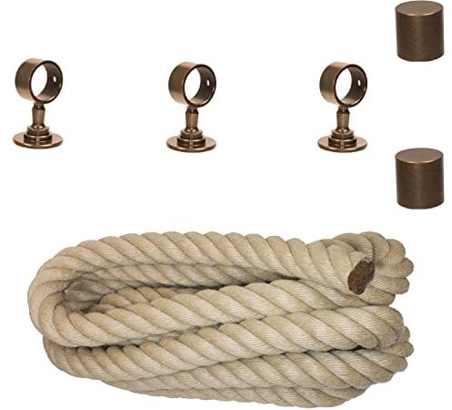 Handlaufseil Set 30mm - bestehend aus 2 Endkappen 3 Seilträger bronziert und 3m Nature Touch Handlaufseil naturfarben