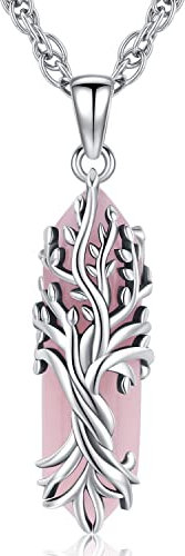 Baum des Lebens klar Quarz Kristall Anhänger Halskette Silber Edelstein Heilung Punkt Chakra Quarz Halskette für Frauen