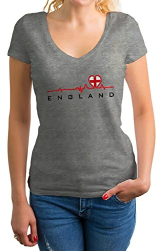 Football Heartbeat England World Cup 2022 Women's V-Neck Grey Shirt Size XL