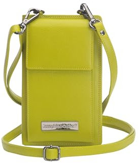 Josephine Osthoff Handy Umhängetasche mit Geldbörse, handgemacht aus 100% Echtleder, Clutch für Damen, RFID Schutz, Crossbody Schultergurt, 12 Kartenfächer, Farbe:limone