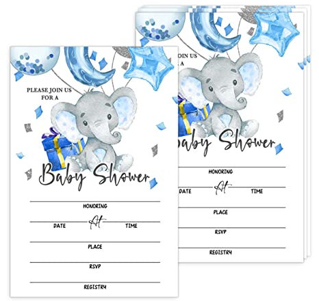 Ggjgrpx Elephant Baby Shower Party Invitation To Celebrate Mom-To-Be, Baby Shower Invite for Boys Girls, 20 Single-Sided Baby Shower Cards with Envelope, Baby Shower Party Supplies for Girl Boy