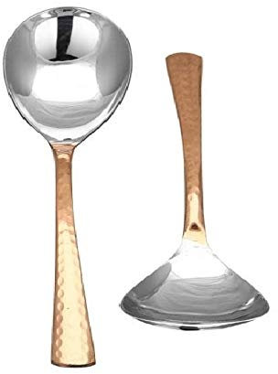PR International Steel Copper Set of 2 Serving Hotel Restaurant DINNERWARE Copper Steel Spoon