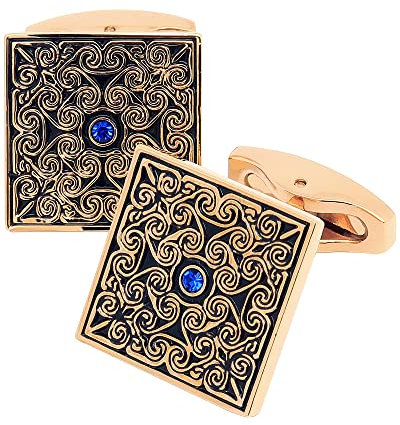 Jonwo Viereckige Emaille Herren Manschettenknöpfe Vergoldete Retro Muster Manschettenknöpfe für Männer Men Cufflinks Hochzeit Hemd Party Geburtstag Jubiläum Kleid