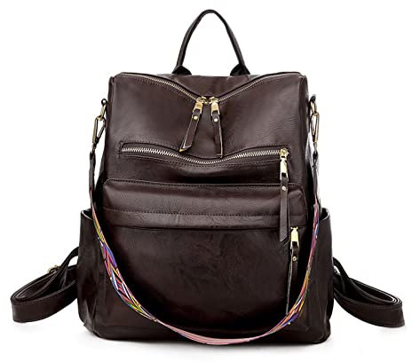 FANDARE Damen Rucksack 3 in 1 Handtasche Mädchen Schulranzen PU Leder Damen-Schultertaschen Handtaschen Schultertasche Reisetasche für Uni Reisen Freizeit Job Schule Büro Daypacks Braun A