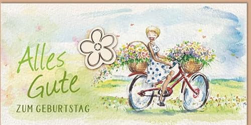 KE - Exklusive Geburtstagskarte mit Holzdetail, inklusive Umschlag, DIN lang - Geschenk für Fahrradliebhaber, Motiv: Fahrrad