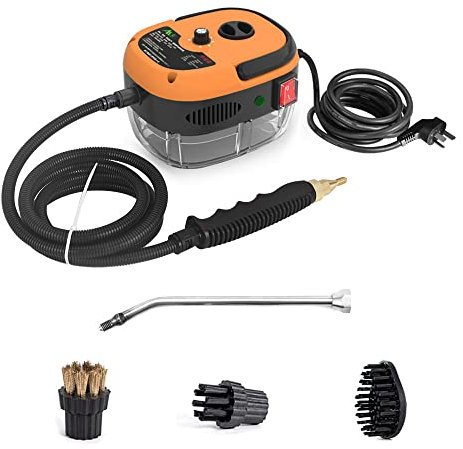 Irishom Steam Cleaners, 2500W Portable Handheld High Temperature Pressurized Steam Cleaner, Multi Purpose Steamer with Brush Heads for Kitchen Furniture Bathroom Car(1000ML, Orange)