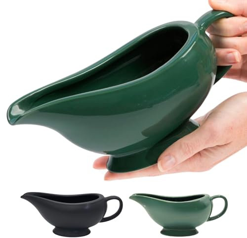 Elegant Stoneware Gravy Boat - 14oz Ceramic Bowl - Insulated Warmer (Emerald Green) - Thanksgiving Gravy Boat