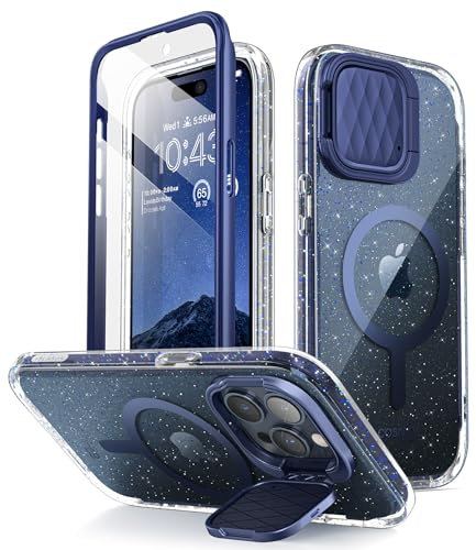 i-Blason CosMag Series Case for iPhone 15 Pro Max 6.7 inch (2023 Release), Slim Full-Body Stylish Protective Case Case Compatible with MagSafe with Built-in Screen Protector (BlueGlitter)