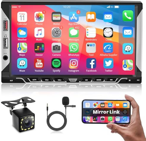 Android Double Din Car Stereo with GPS Navigation, Rimoody 7'' Touch Screen 2 Din Car Radio with Bluetooth Mirror Link WIFI GPS FM RDS USB Radio SWC Driving Recorder with Backup Camera