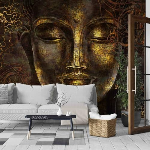 Photo Wallpaper Wall Decoration 3D Golden Buddha Statue Wallpaper Wall Murals,120 * 80cm Art Mural Stickers for Bedroom Living Room Bathroom House Decoration