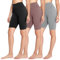 FOTOCITI 3er Pack Radlerhose Damen High Waist Kurze Sporthose Elastisch Shorts Sommer Leggings Hosen für Sport Yoga Gym(05#Schwarz+Rosa+Hellgrau, L-XL)