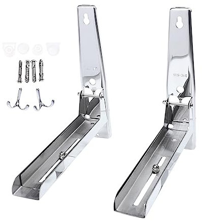 Warmhm Wall Hanging Oven Rack Kitchen Storage Rack Stainless Steel Extendable Foldable Double Hooks New Home Microwave Oven Shelf Wall Mount