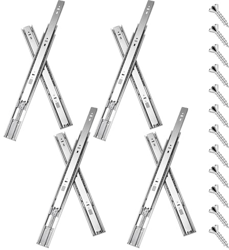 16 inch Drawer Slides 4 Pairs (8pcs) Soft Self Close Full Extension Ball Bearing Drawer Rails Side Mount Metal Dresser Runners for File Cabinet Trash Can Kitchen Wardrobe Glides 16 100 LB Capacity