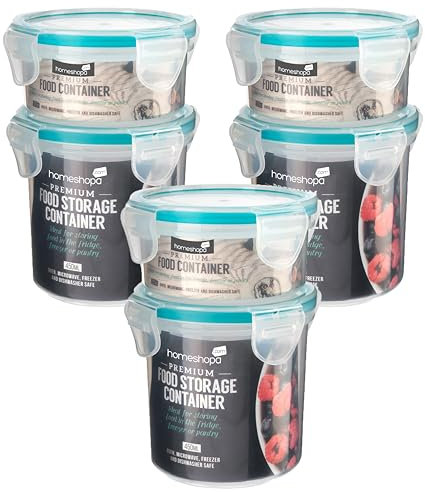 HOMESHOPA Round Food Storage Containers with Lids, Plastic Airtight & Watertight Leakproof Mason Jars for Overnight Oats with Locking Lid, BPA Free Microwave & Dishwasher Safe (3 Pack, 220 & 450ml)