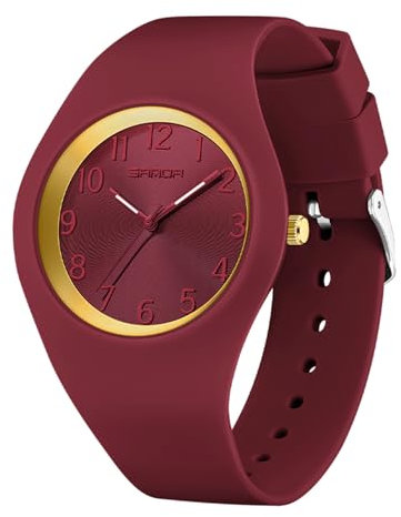 Damen-Uhren, wasserdichte Uhren für Damen, Sportuhren, Damenuhr mit großem Zifferblatt und weichem Silikonarmband, einfache Uhr für Teenager, Krankenschwestern, Rot
